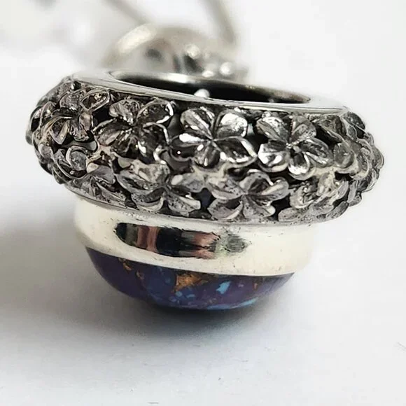 2011 925 Artisian Natural Purple Copper Turquoise Round Pendant 18" Silver Chain - Picture 9 of 10